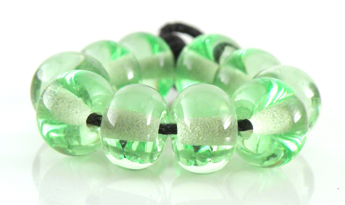 Light Emerald Green Spacers - Handmade Lampwork Glass Beads 5mm - SRA (Set of 10 Spacer Beads)