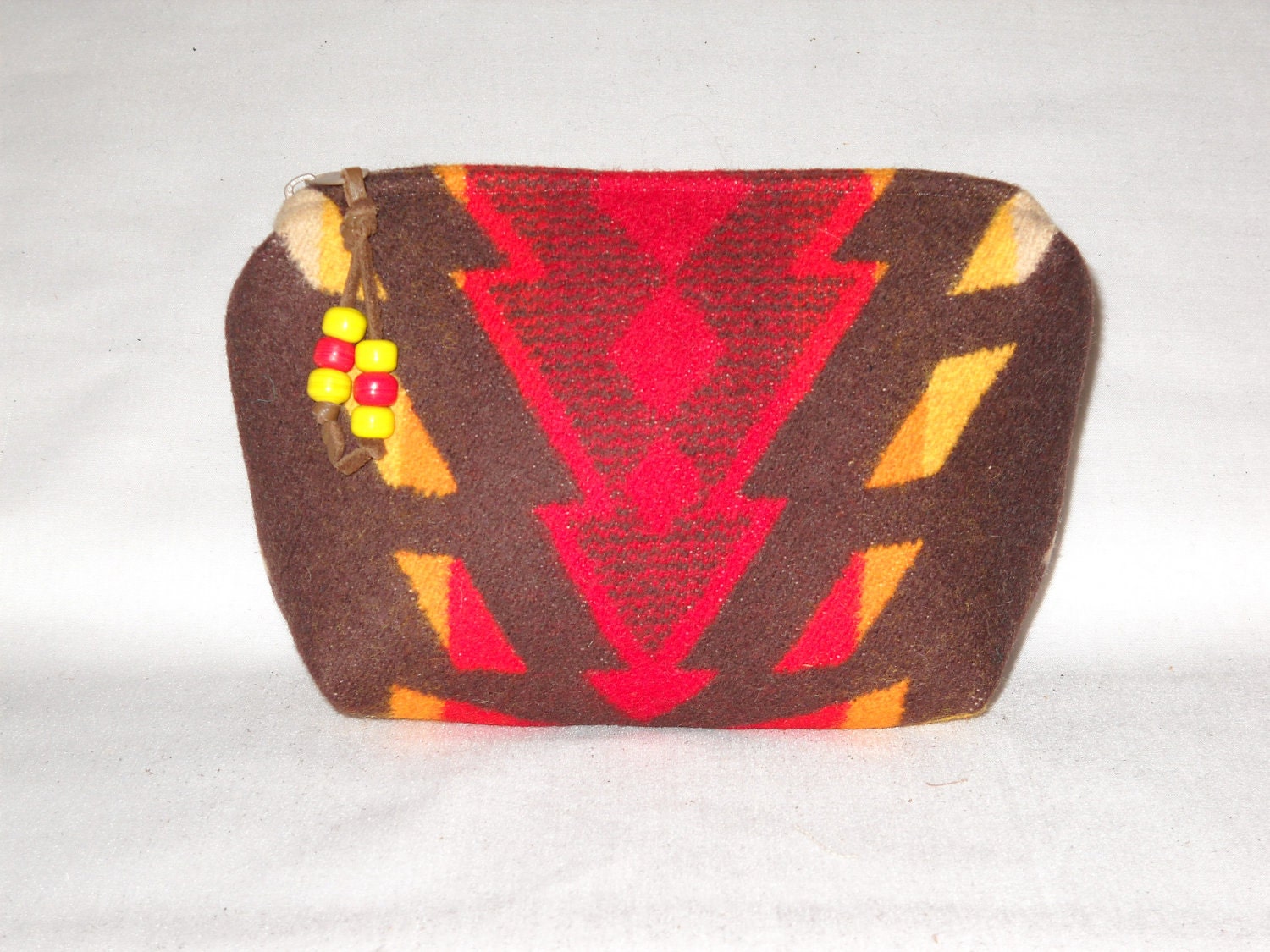 Black and Red Pendleton Wool Southwestern Cosmetic Bag / Zippered Pouch / Clutch Medium