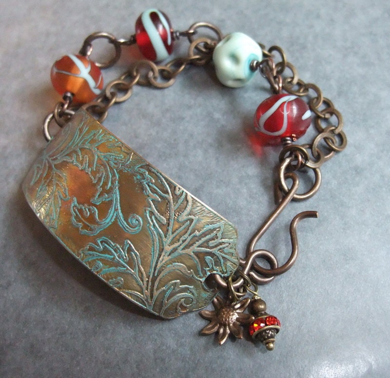 Handmade Bracelet, Metal and Lampwork Bracelet, Metal Bracelet,Bead Bracelet,Glass Bracelet