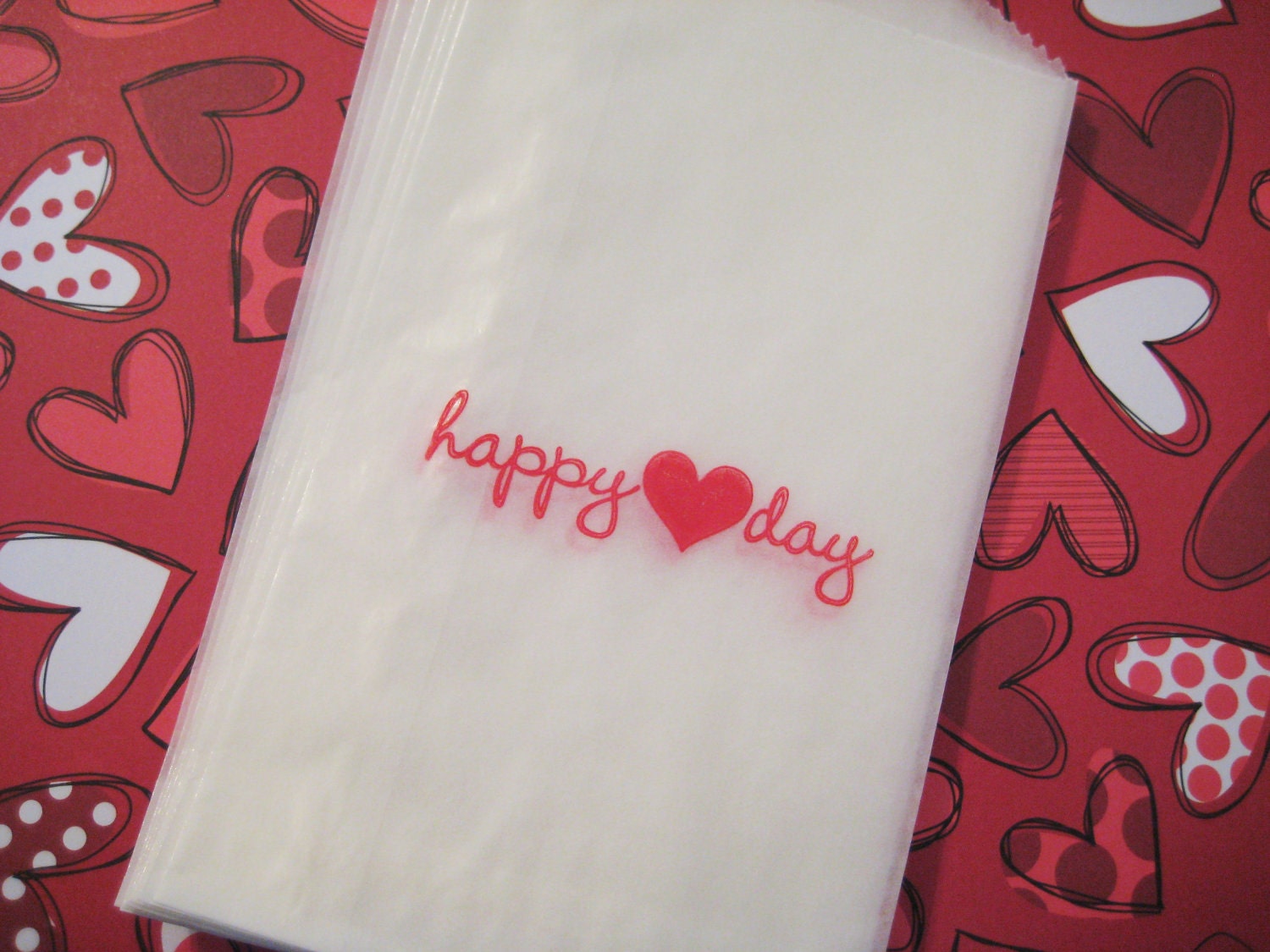 Happy Heart Day, Valentine glassine bags, set of 20