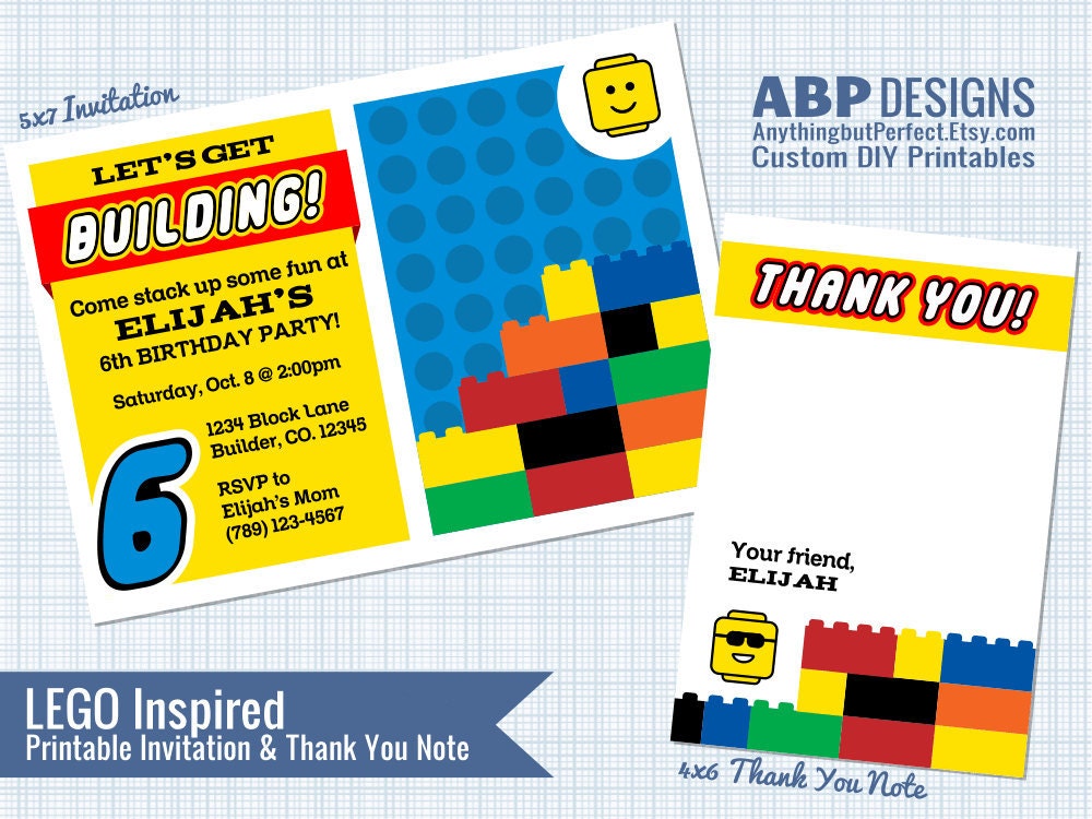 Invitation, Customized DIY Printable - Building Blocks Party