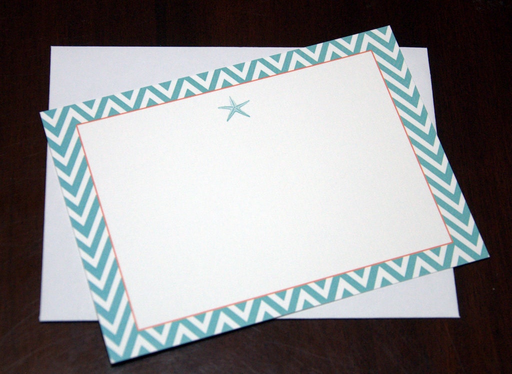 Aqua and Orange Starfish notecards - Set of 10