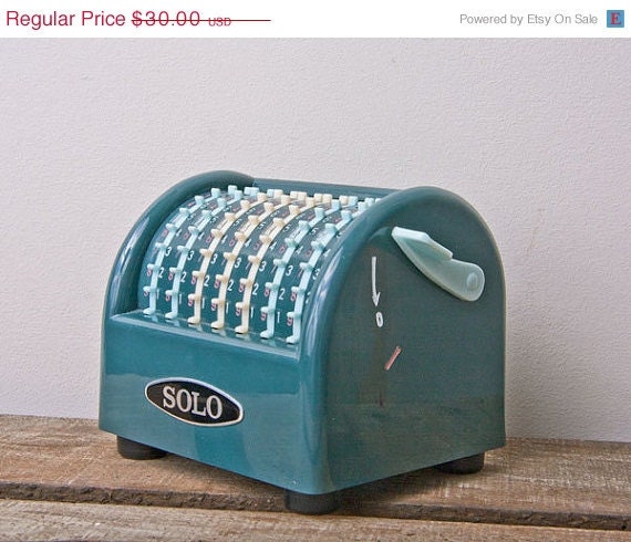 On Sale Vintage Adding Machine Mathematical Abacus SOLO made in Japan teal numbers tax machine