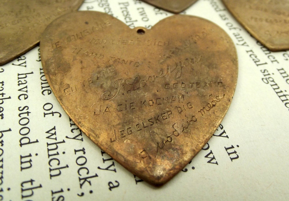 Vintage large multi language love heart pendants