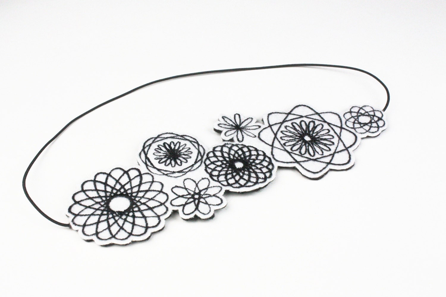 Hypotrochoids Headband, Black and White, Epitrochoids, Geometric Design