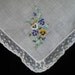VINTAGE HANKIE, Embroidered, Petitpoint, Pansie Bouquet, Sheer Linen, Lace Border, Beautiful.