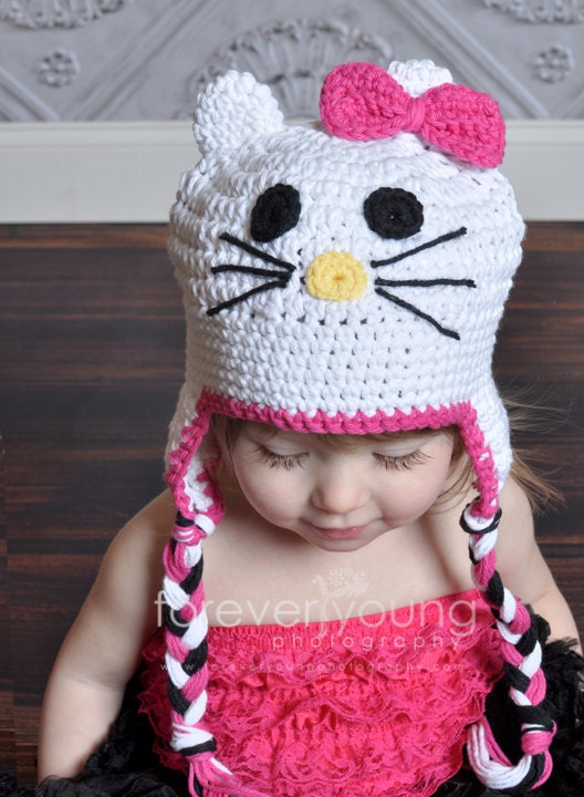 Hand Crocheted Hello Kitty Hat