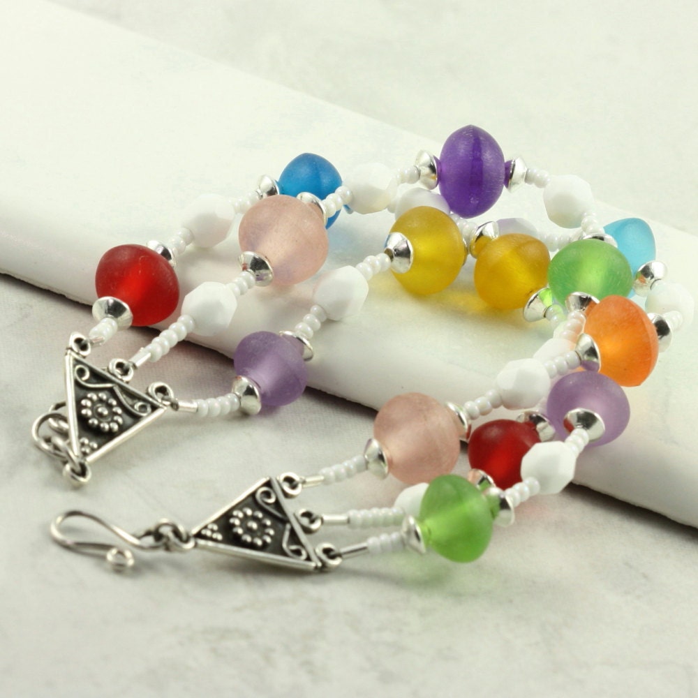 Spring Fashion Pastel Bracelet Red White Green Aqua Orange Lavender Rainbow