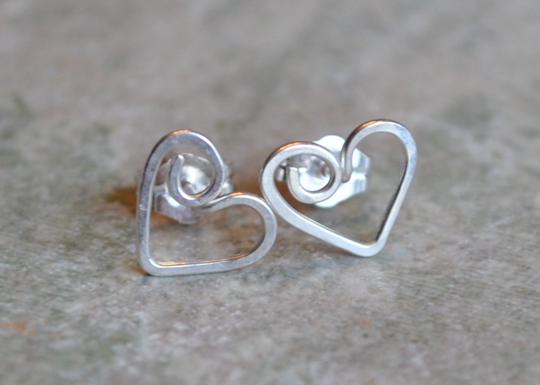 Petite Heart Post Earrings - Gift For Her - Handcrafted Sterling Silver Heart Studs, Minimalist Jewelry, Love