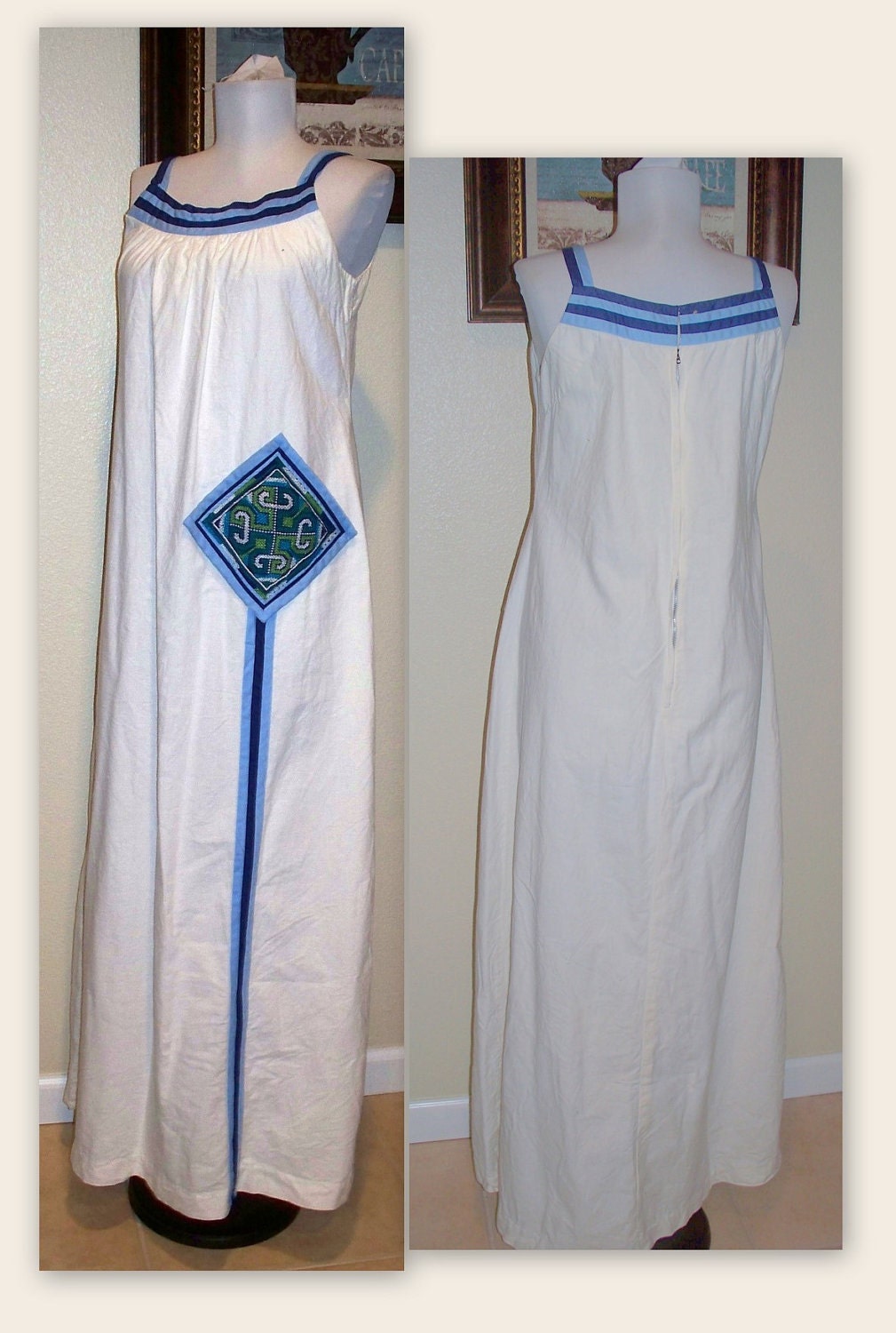 Vintage hippie cotton hand woven maxi dress...