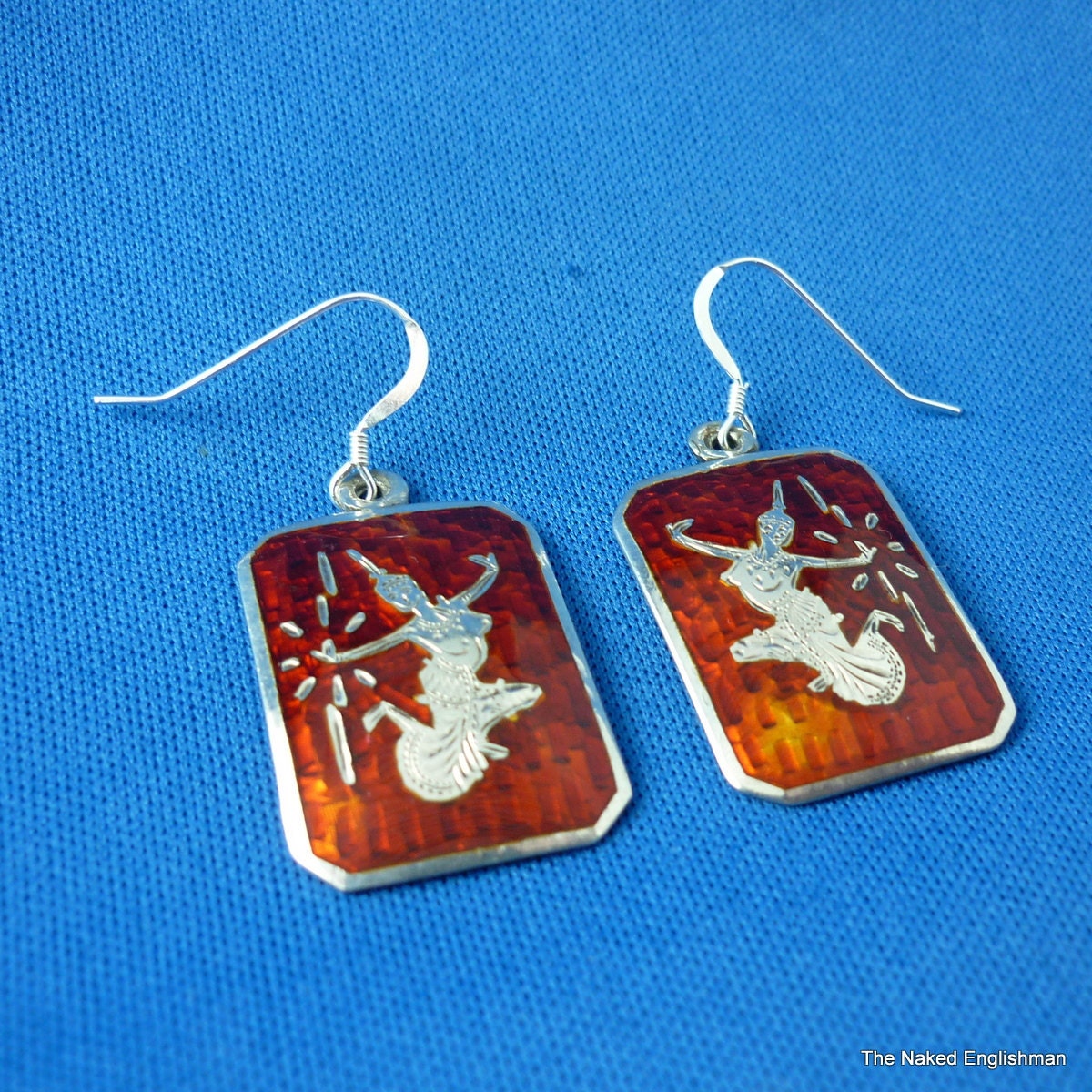STERLING SIAM silver and red enamel earrings Mekkala on sterling hooks