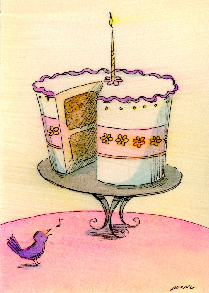 Original ACEO Painting -- Birthday song
