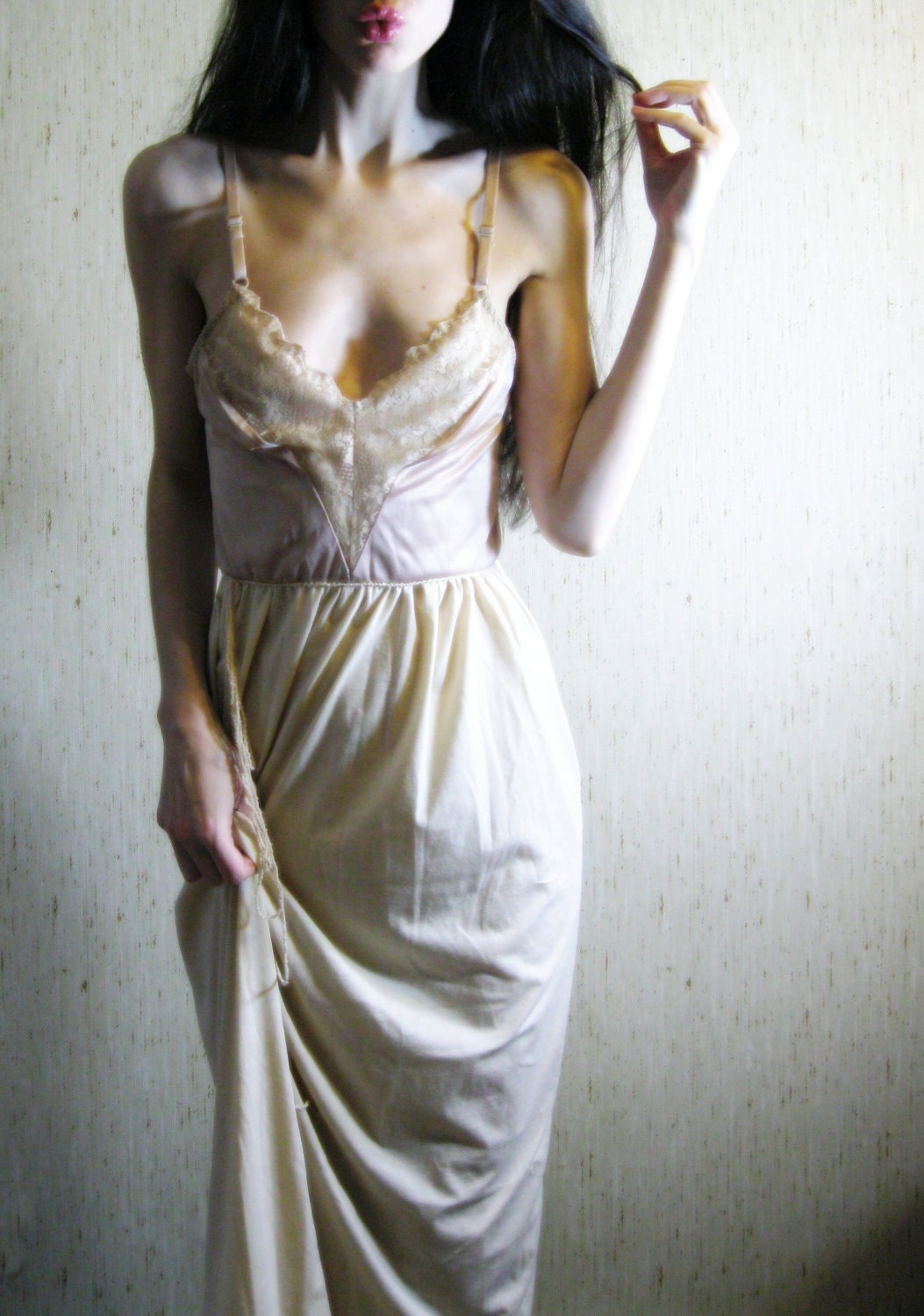 french café - vintage 60s revived lovely caramel organic supima cotton lace dress