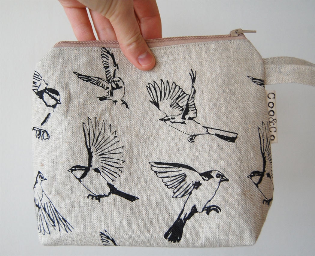 Hand printed small accessory/makeup pouch - Flight design