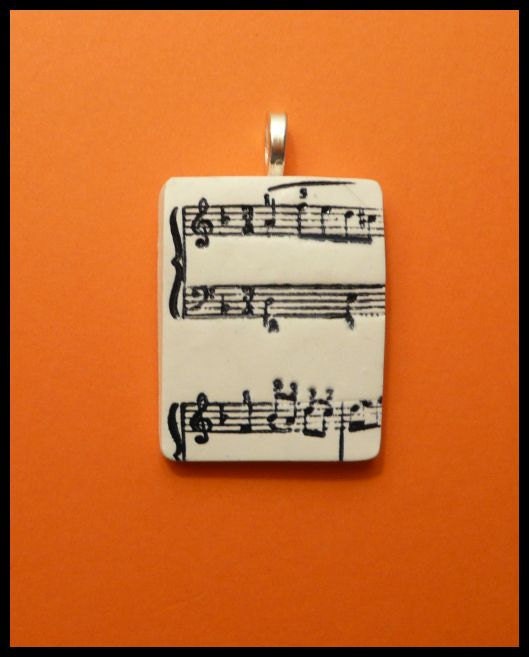 Music Notes Pendant black and white polymer clay jewelry