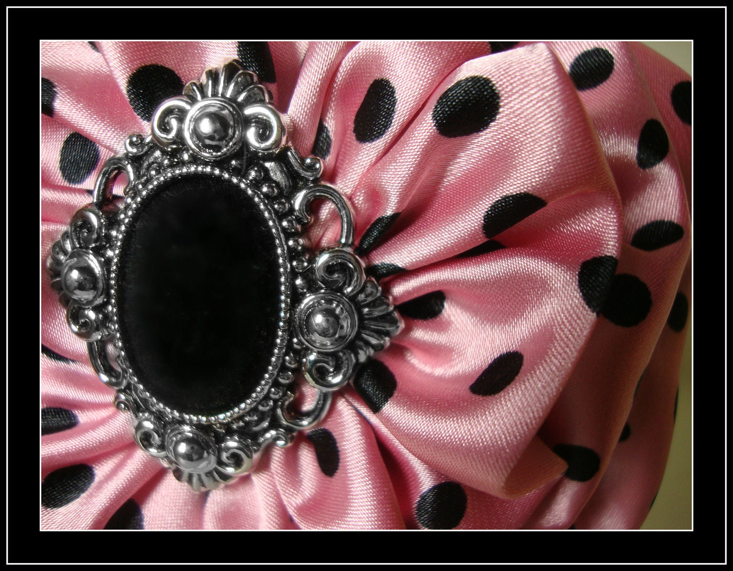 Dressy - Light Pink - Black - Polka Dot - Victorian Button - Brooch - Pin - Easter - Spring - Women - Teen - Youth - Girls