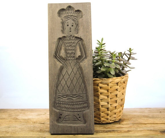 Vintage Wooden Baking Mold Traditional Female Figure Reproduction