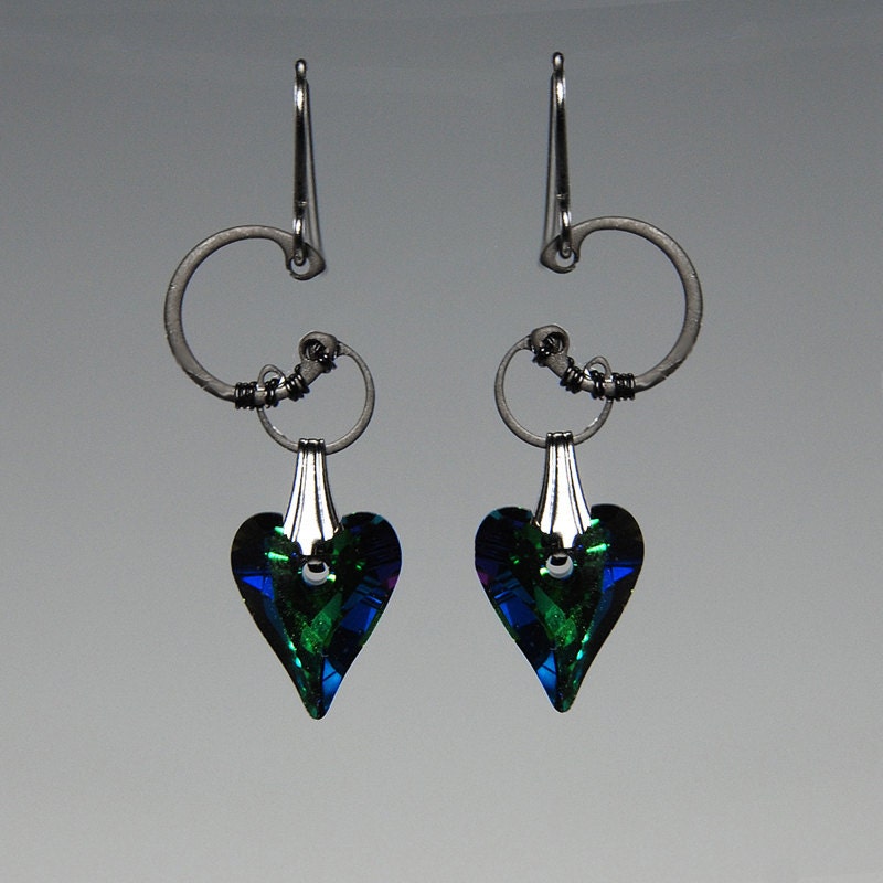 Io II v5: Bold aquamarine sphinx industrial wire wrapped earrings
