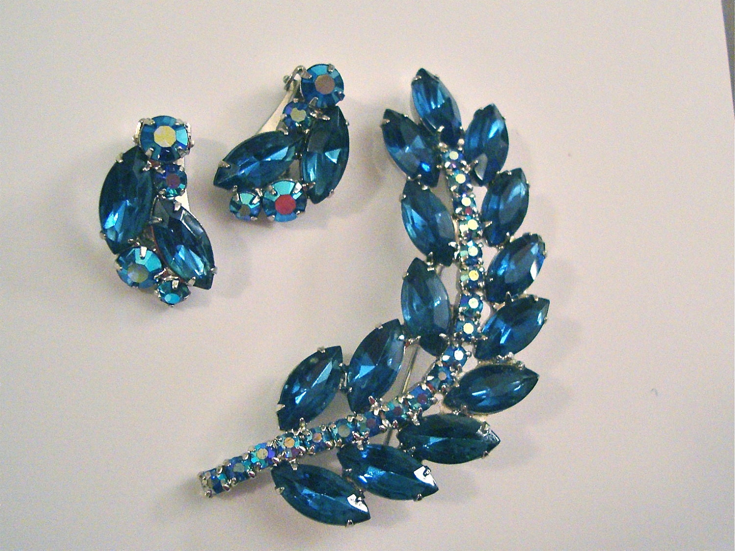 Vintage Rhinestone Demi Parure of Brilliant Blues
