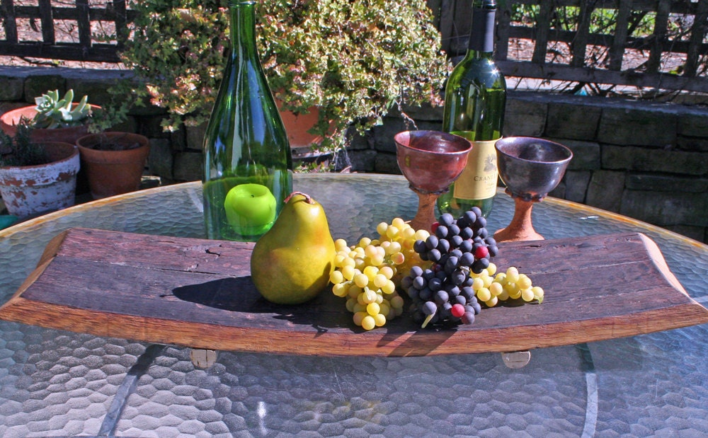 large tray from reclaimed wine barrel three staves