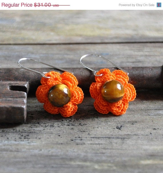 40% SPRING SALE NOW Flower Earrings with Gemstone Bead