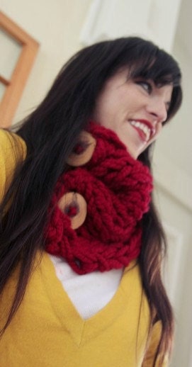 Cranberry Cowl with Cedar branch buttons