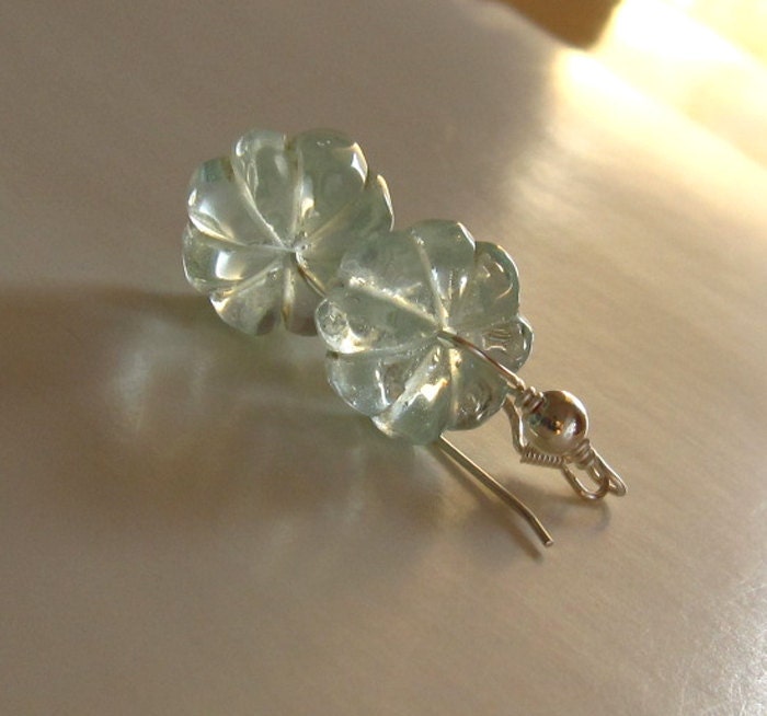 Quartz earrings, sea foam, melon cut