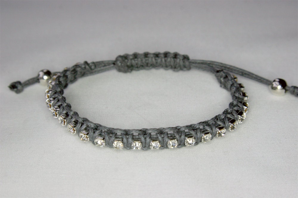 Grey Macrame Rhinestone Bracelet