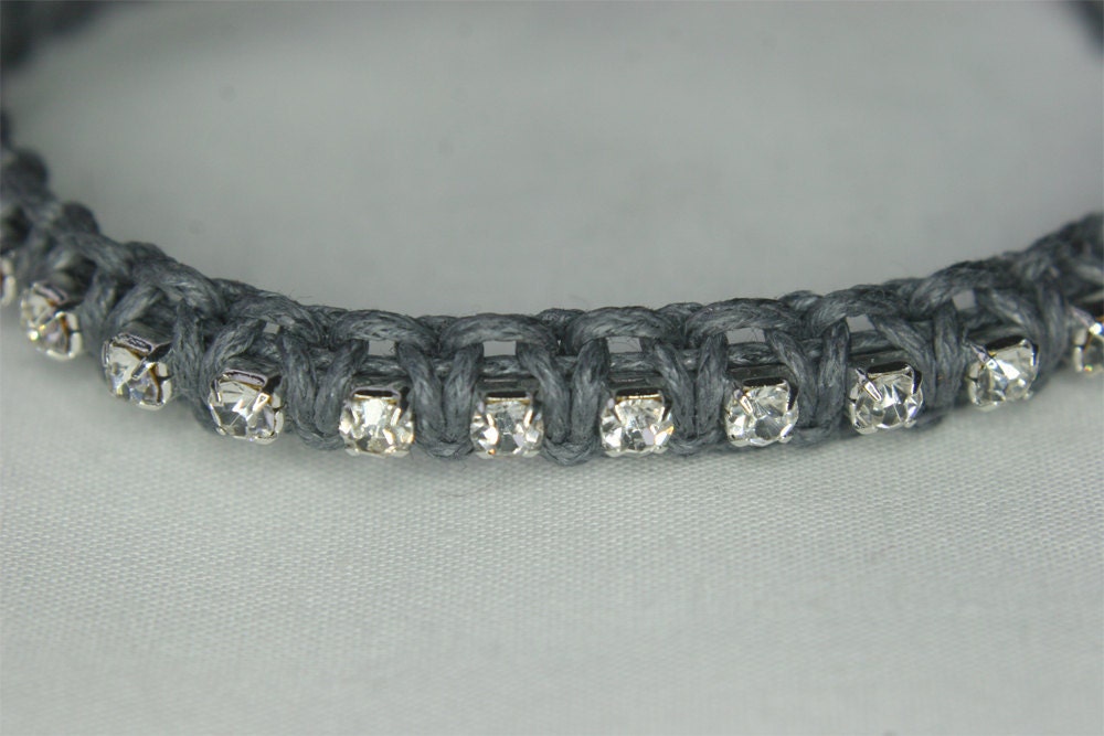Grey Macrame Rhinestone Bracelet