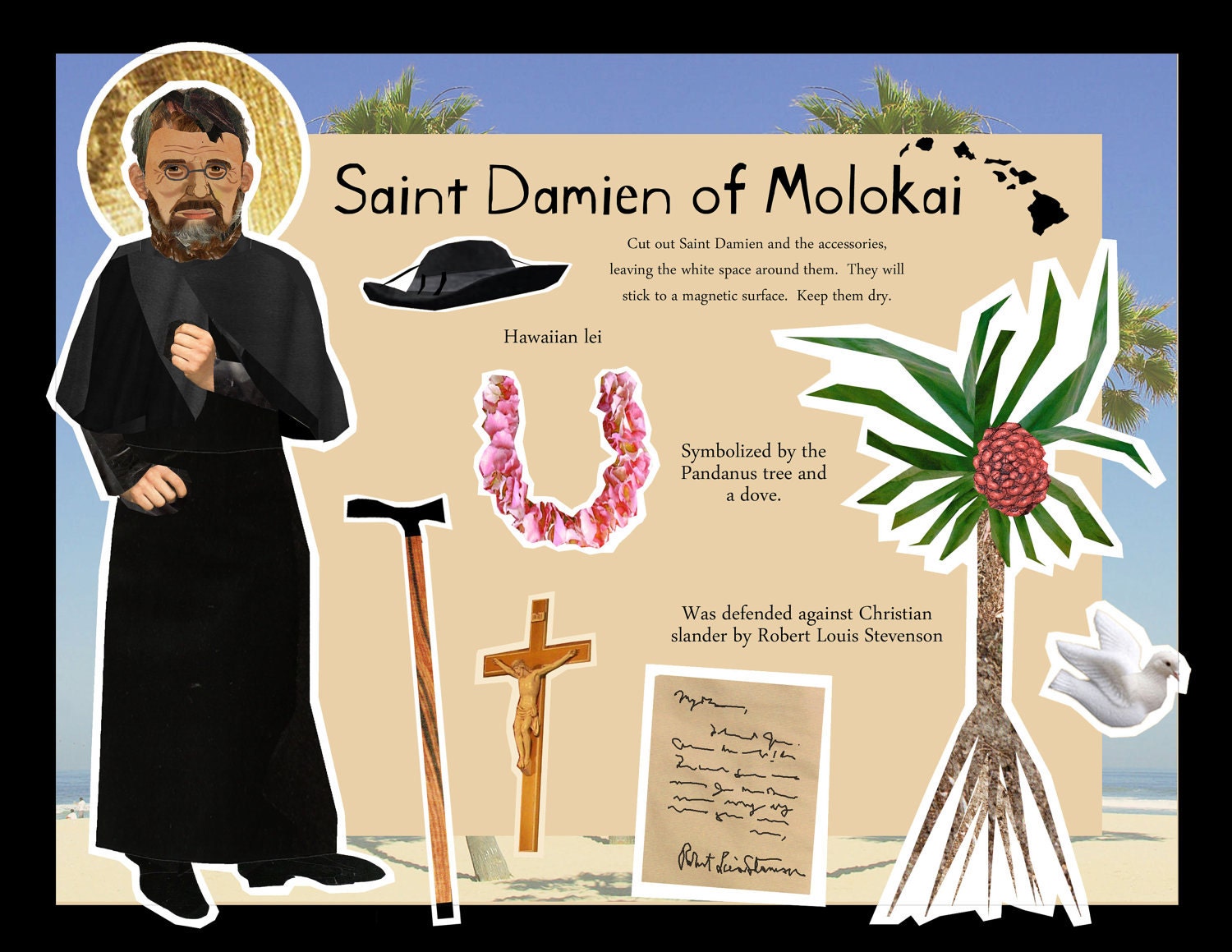 St Damien of Molokai The Leper Priest Catholic saint magnetic paper doll