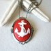 Memorial Day Sale 10% off Anchor Necklace red and white anchor cameo with steel chain also a brooch summer fashion nautical fashion