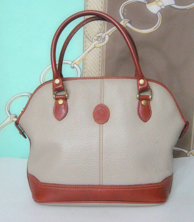 Vtg Liz Claiborne Pebbled Leather Bag Taupe & British Tan