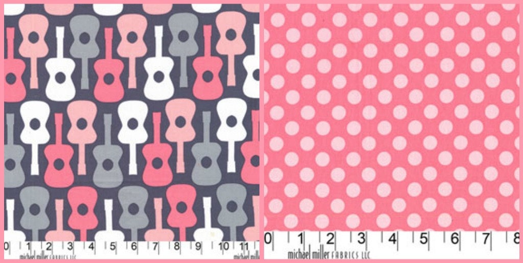 Michael MIller Fabric Groovy Guitars and Ta Dot Bloom, 1 yard of each