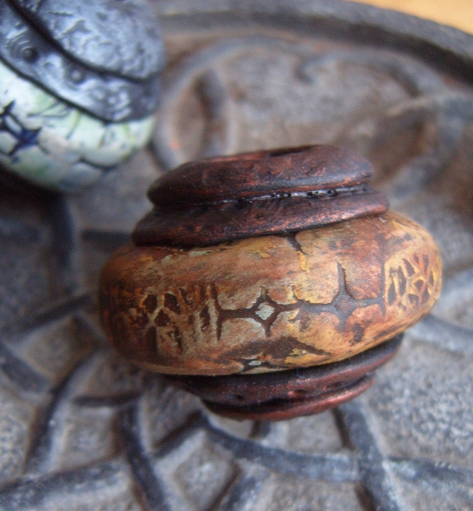 Pendant - Focal Bead in Warm Earth tones with Bronze End Caps