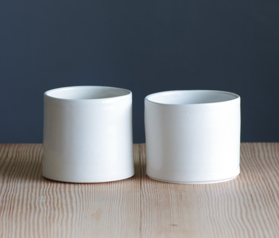 ready made : one short white porcelain cup / minimal tumbler / simple cup / mug by vitrifiedstudio