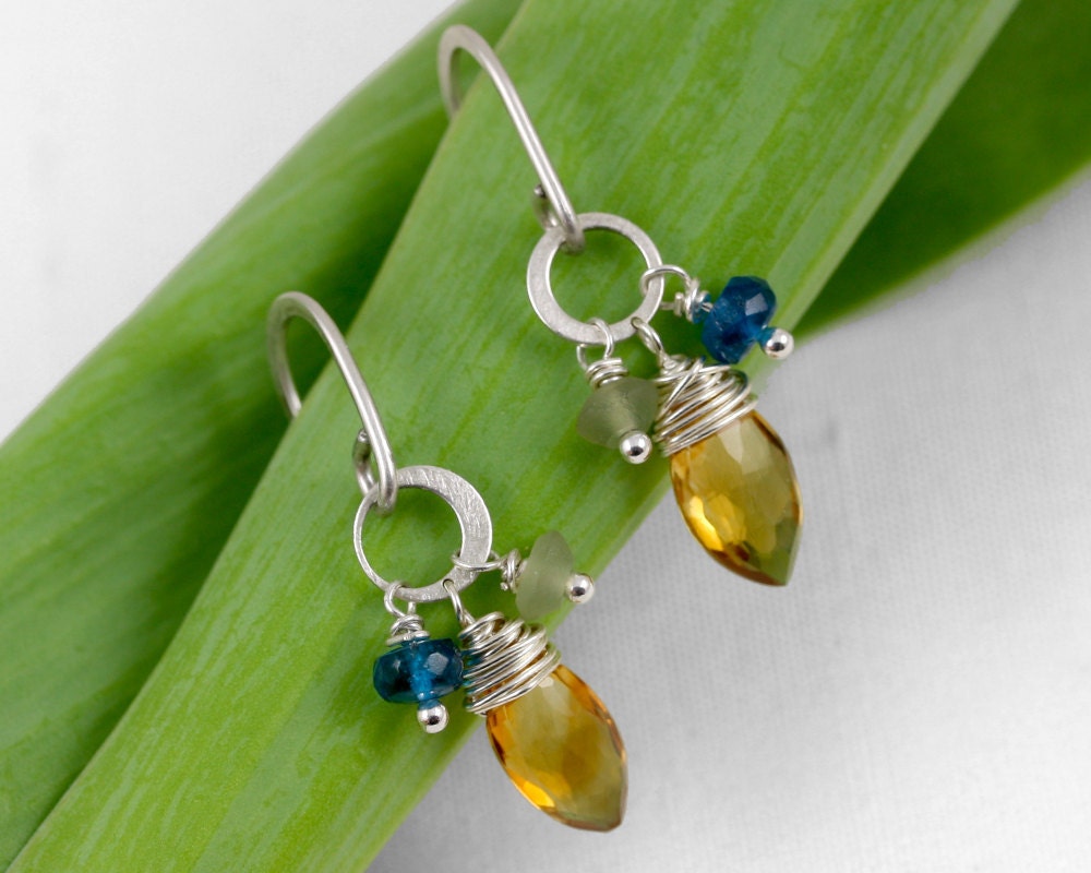 citrine, apatite, & jade triple . earring