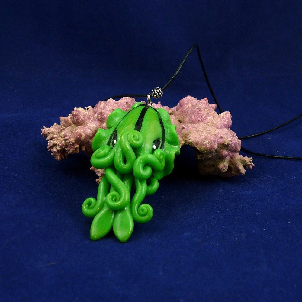 Green Cuttlefish Necklace - Handmade Polymer Clay Jewelry