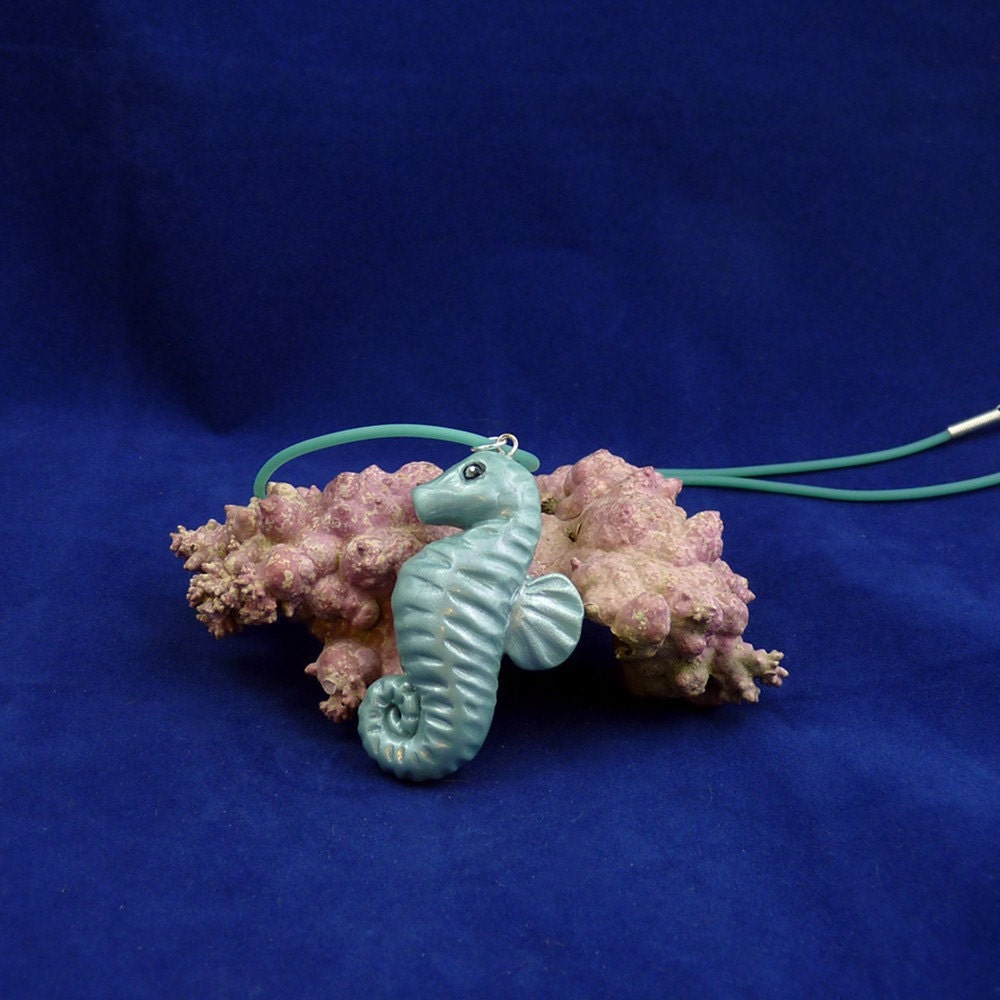 Sky Blue Seahorse Necklace - Handmade Polymer Clay Jewelry
