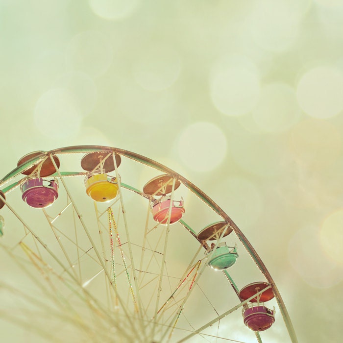 Summer vacation fun fair carnival photo olive green ferris wheel bokeh wall art whimsical home decor summer photograpy - Over the Top 8x8