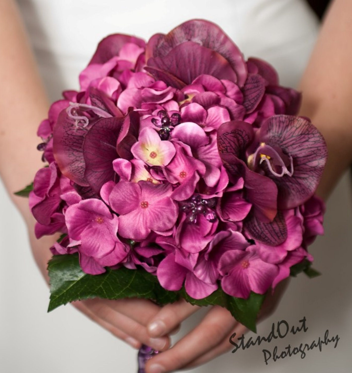 Fuchsia bridal bouquet set custom silk wedding bouquets hydrangea purple orchids