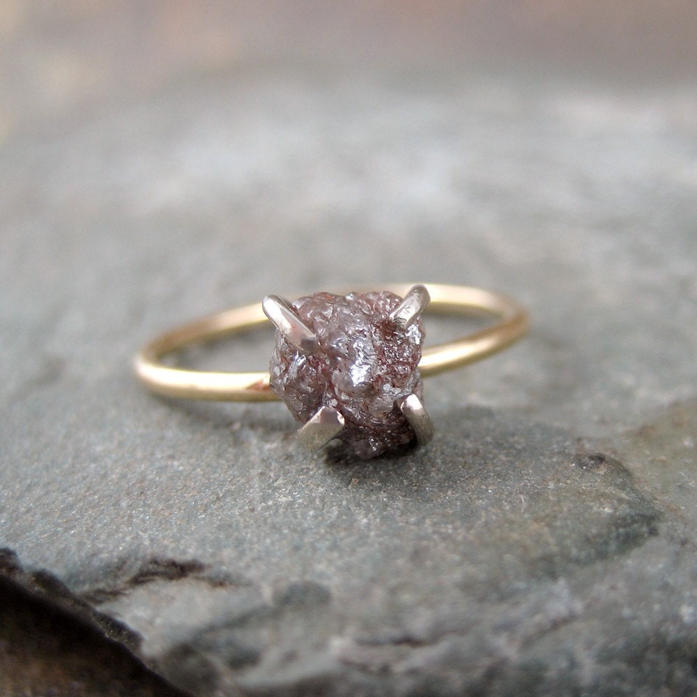 Raw Uncut Rough Diamond Engagement Ring  - 14K Yellow Gold Engagement Ring -  Artisan Jewellery - Handmade and Designed by A Second Time