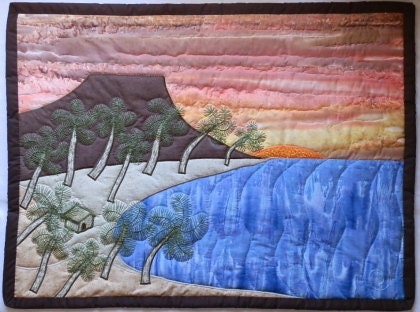 Tropical Sunset Hand Quilted Wall Hanging One of a Kind