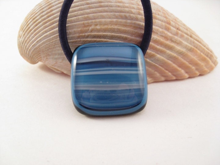 Ponytail Holder Blue Stripes Fused Glass