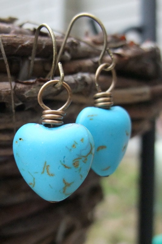 Turquoise Heart Earrings,Heart Earrings