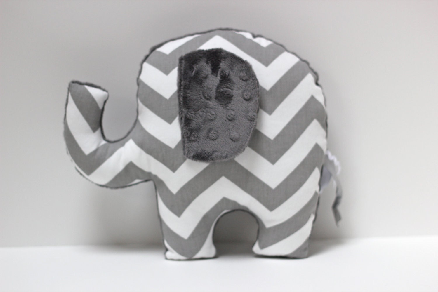 Chevron Elephant nursery pillow toy ELLE gray plush for modern baby