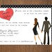 Modern rehearsal dinner engagement party or other custom invitation design with cute couple illustration