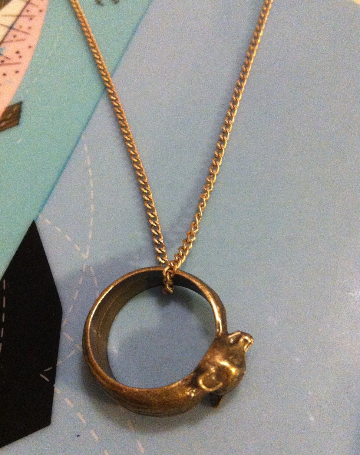 Fox Ring Necklace. Vintage styled fox ring hangs on a necklace, but can worn alone as a ring as well.  Double the jewelry.