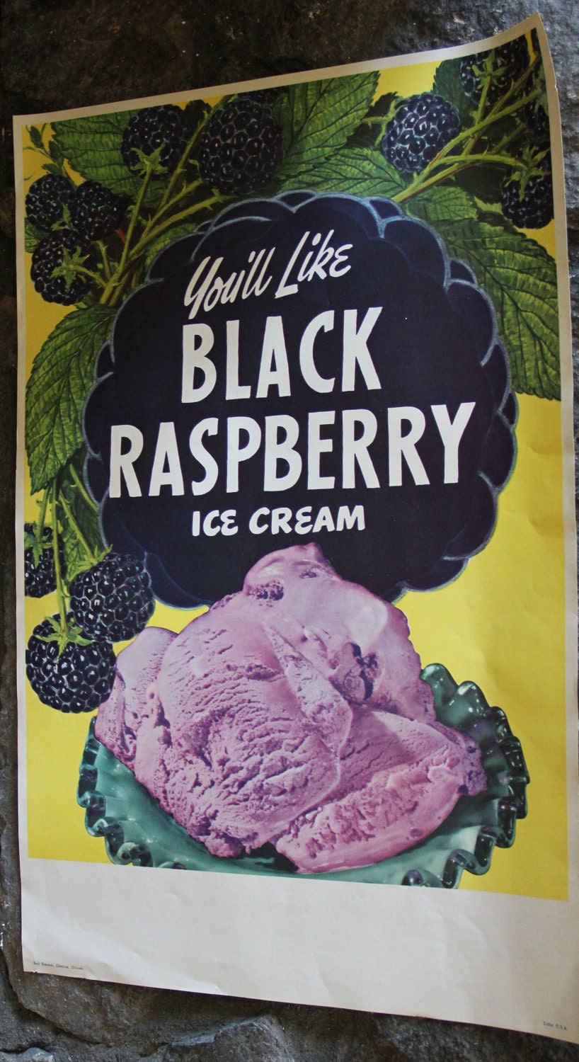 VINTAGE Youll like Black Raspberry Ice Cream Advertising Sign NOS
