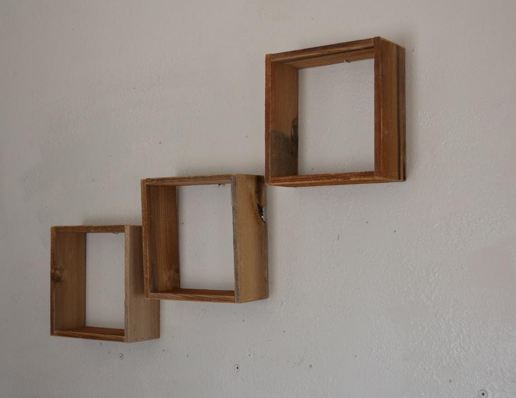 Eco chic reclaimed barnwood wall shelf shadow box style trio 9.75x9.75x3.75