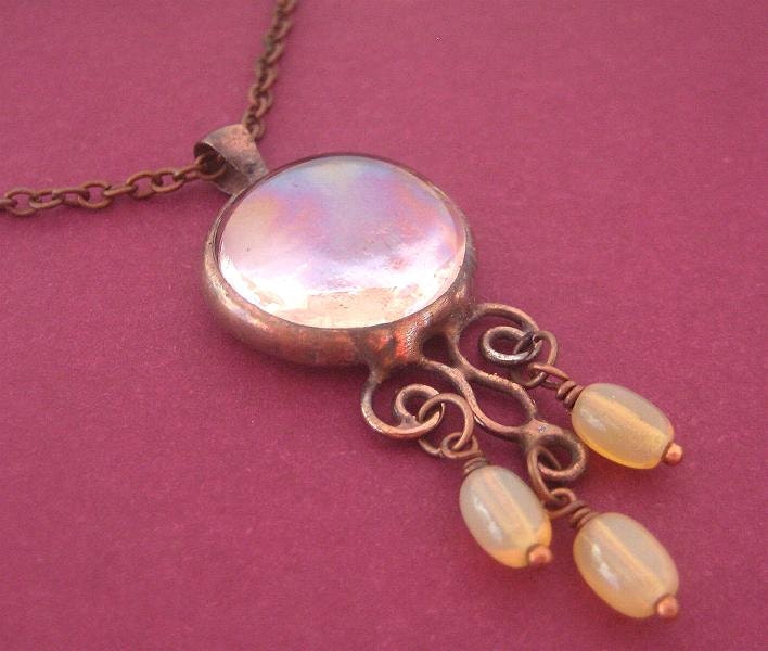 Vintage style glass gem pendant 1430 (chain included)